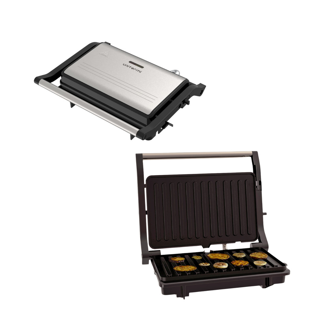 Grill Elétrico Prensa Gourmet Antiaderente Inox Com Trava de Segurança e Luz Indicadora