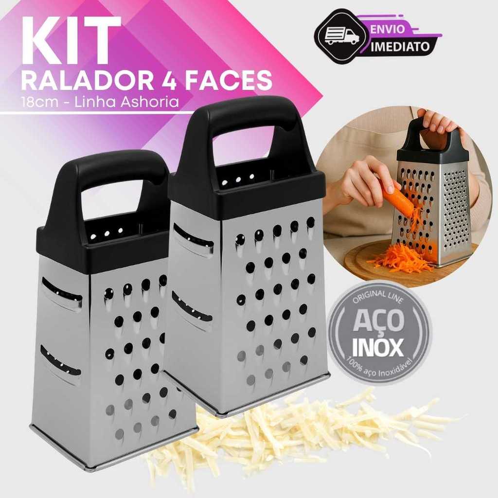 Jogo 2 Raladores Inox 4 Faces 18cm Profissional Cozinha Queijo Legumes Restaurante Pizzaria Inox