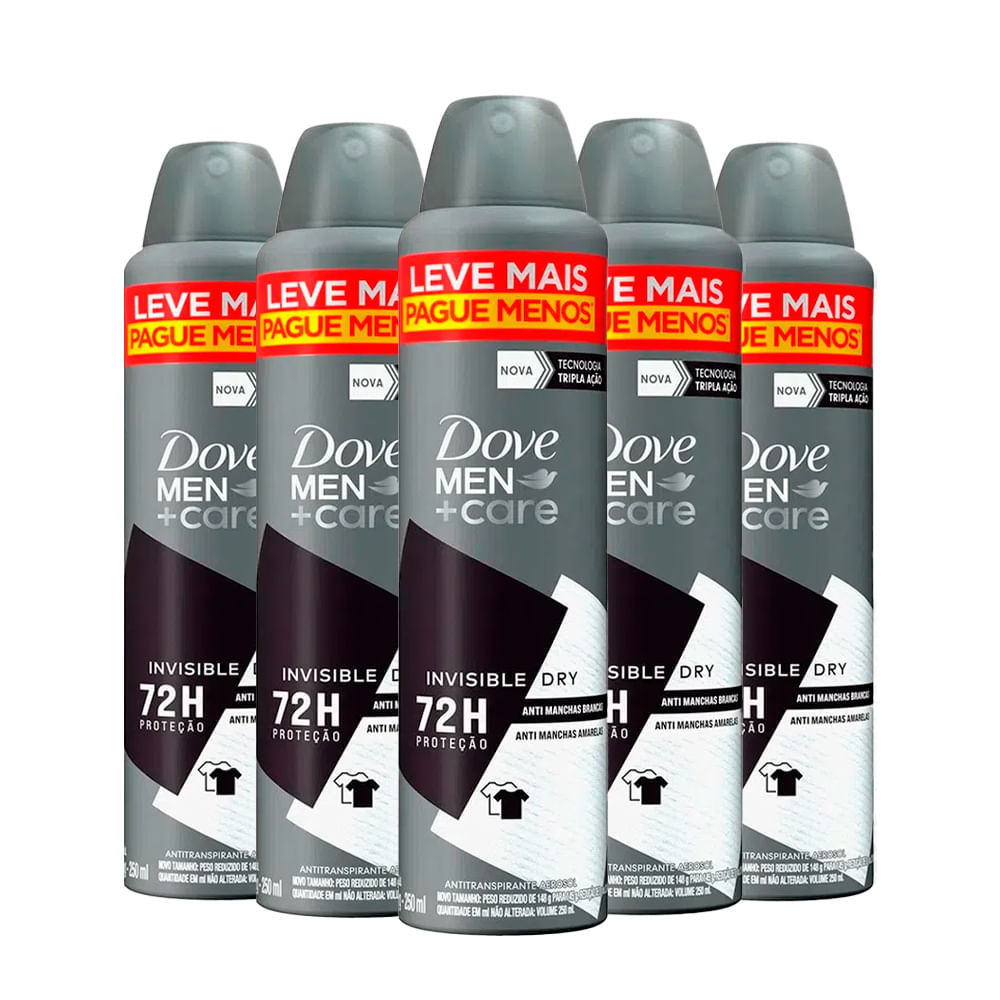 Kit Desodorante Aerosol Dove Men Invisible Dry 250ml - 5 unidades em Oferta na Shopee