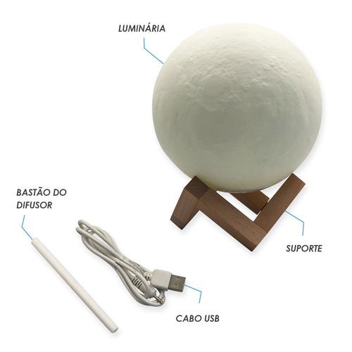 Imagem Luminaria Lua Umidificador Aroma Decorativo Luz Noturna Ambiente Relaxante