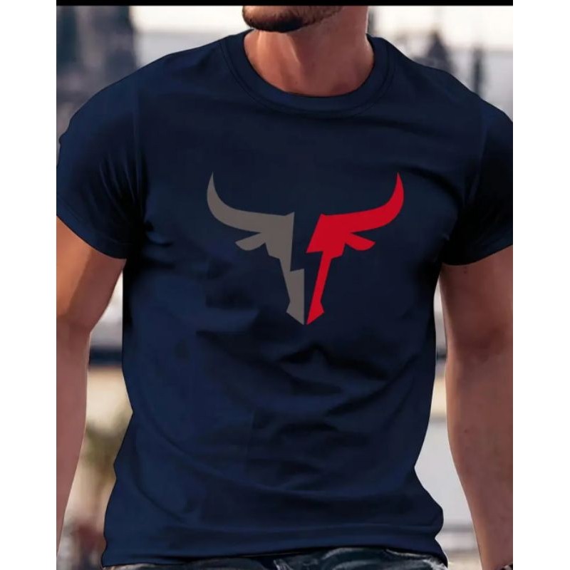 Camiseta Maculina Unissex  Estampado Touro Lançamento Gola Redonda Estilosa 100% Algodão 30.1 Conforto E qualidade
