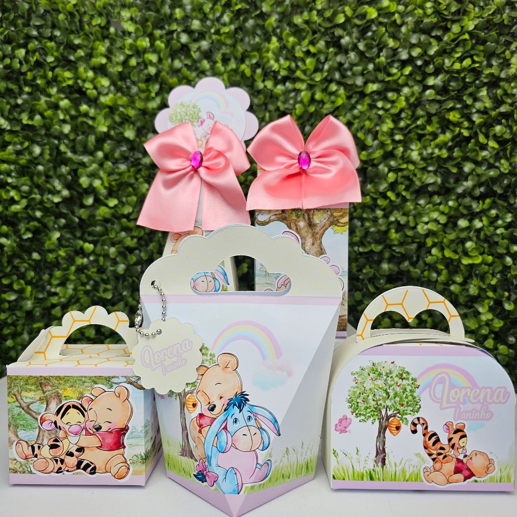 Kit Caixa Montada URSINHO POOH ROSA MENINA - Personalizados - Festa infantil - Aniversário - Lembrancinha