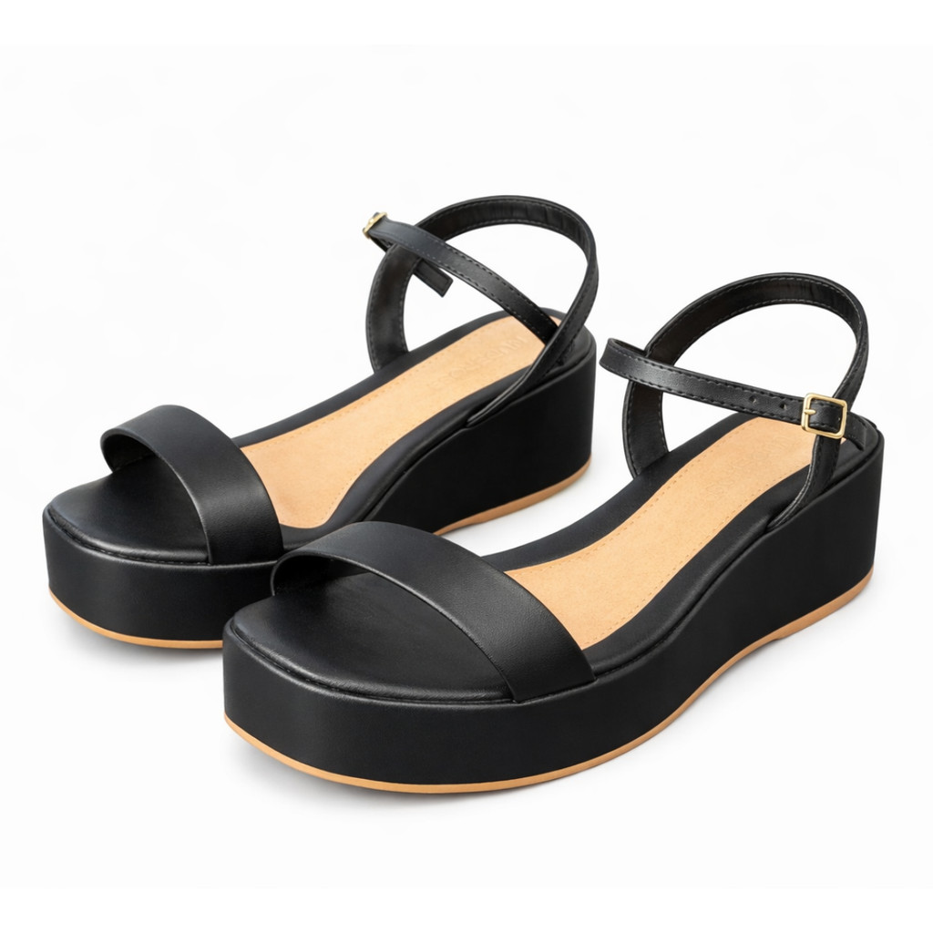 Sandália Feminina Anabela Plataforma Flatform Tiras Salto Médio Casual em Oferta na Shopee