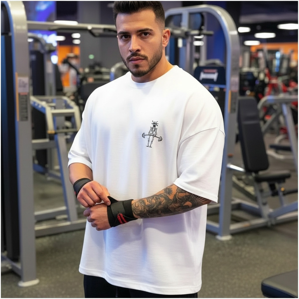 Camiseta Camisa Oversized Grande Gym Esqueleto Musculação Algodão Casual Treino Academia