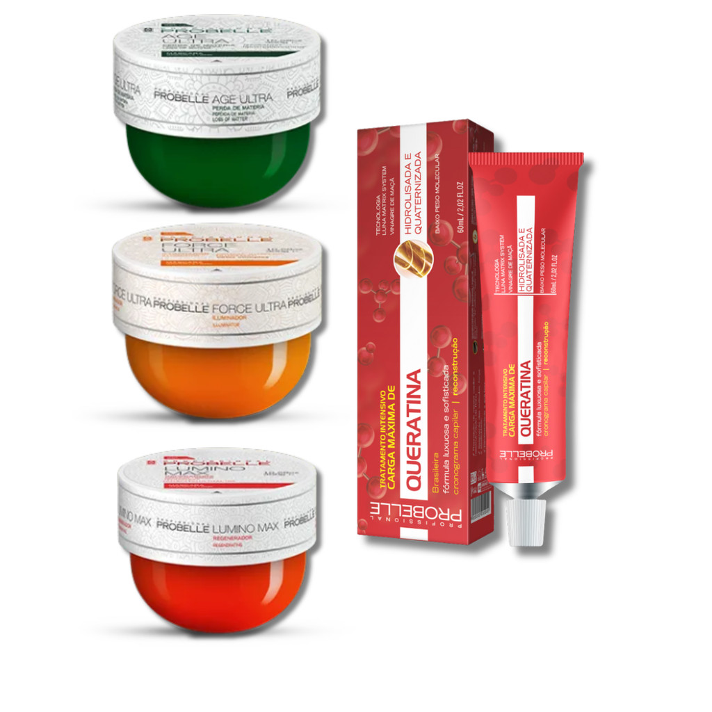 Kit Cronograma Luminos + Recarga Queratina Probelle em Oferta na Shopee