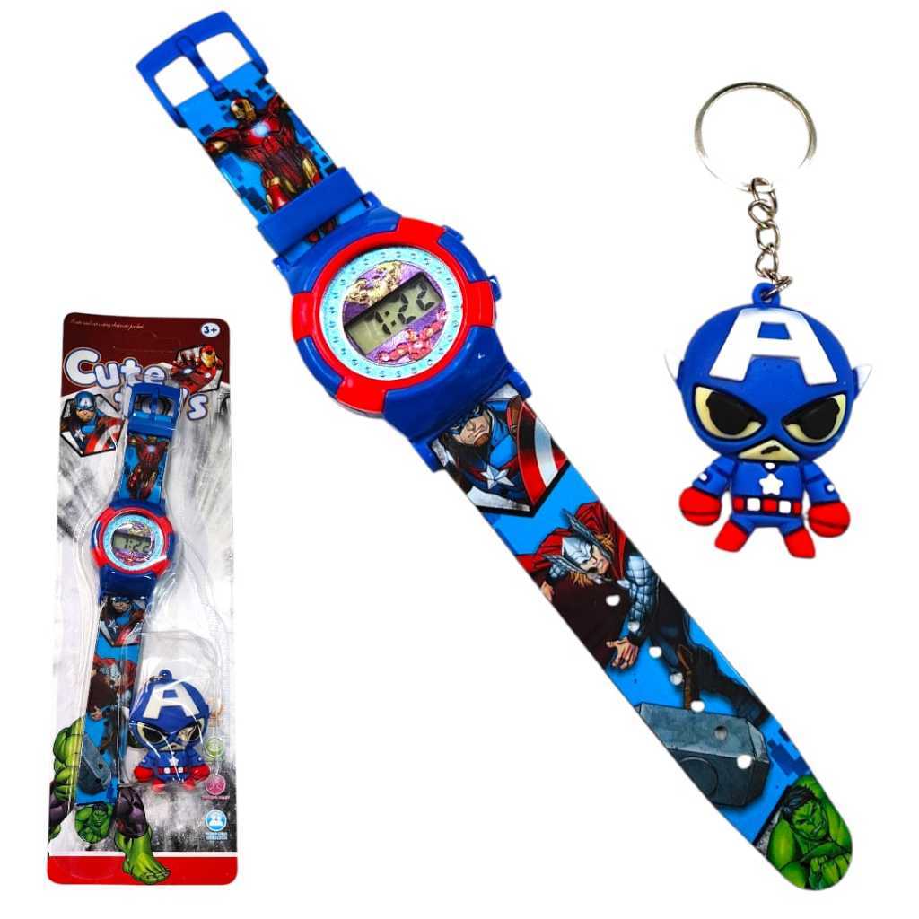 Kit 1 Relógio Capitão América + 1 Chaveiro Personagem Capitao America kit Presente Criança Festa Aniversário