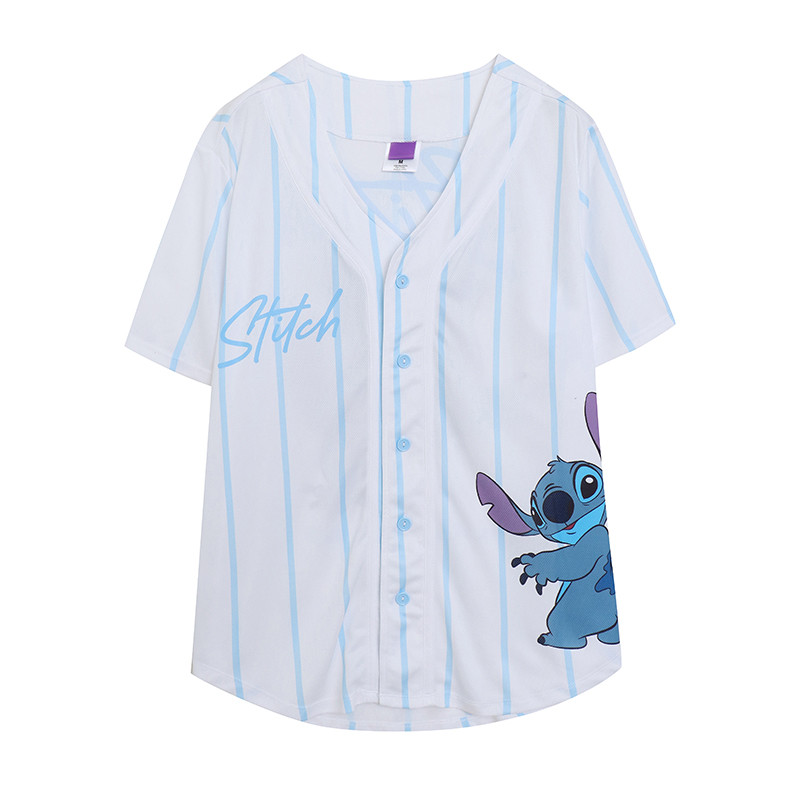 Comércio exterior verão listrado único Breasted dos desenhos animados impresso de manga curta de secagem rápida camiseta