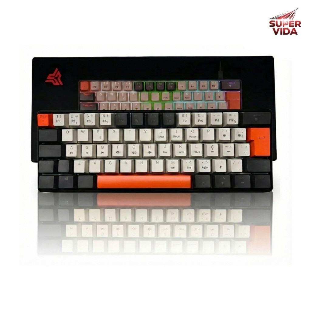 KP Teclado Gamer Mecânico Compacto Anti-Ghosting LED Rainbow Branco/Cinza/Laranja KP-TE125