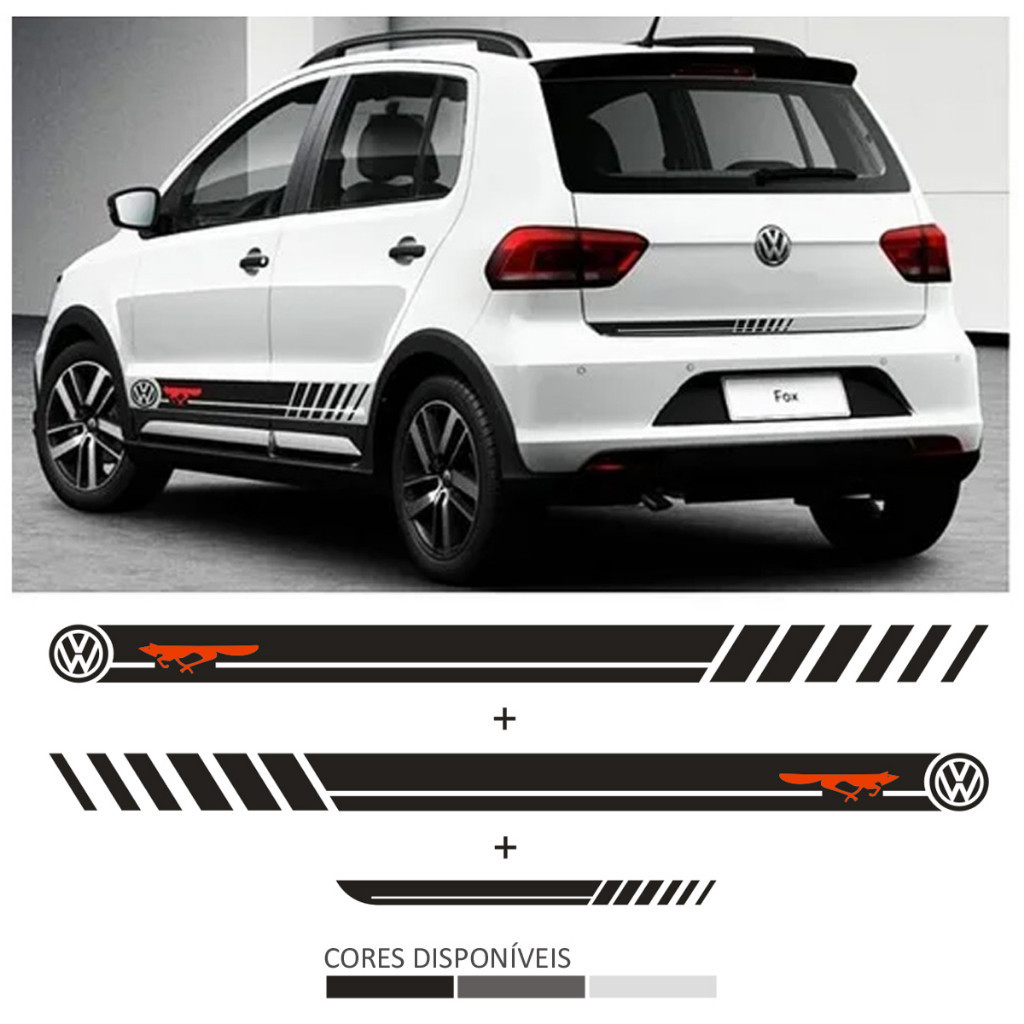 Adesivos Lateral e Traseira Vw Fox 2006 2007 2018 2019 2020 2021 Raposa Par Faixas Lateral Acessório Automotivo