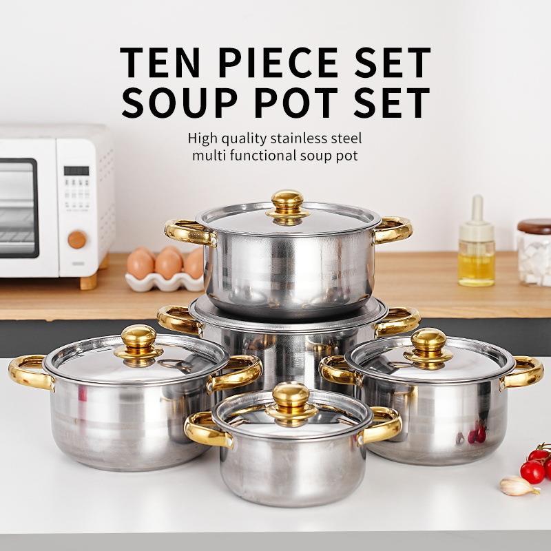 Conjunto de panela de exportação transfronteiriça conjunto de panela de aço inoxidável dourado orelha dupla conjunto de 