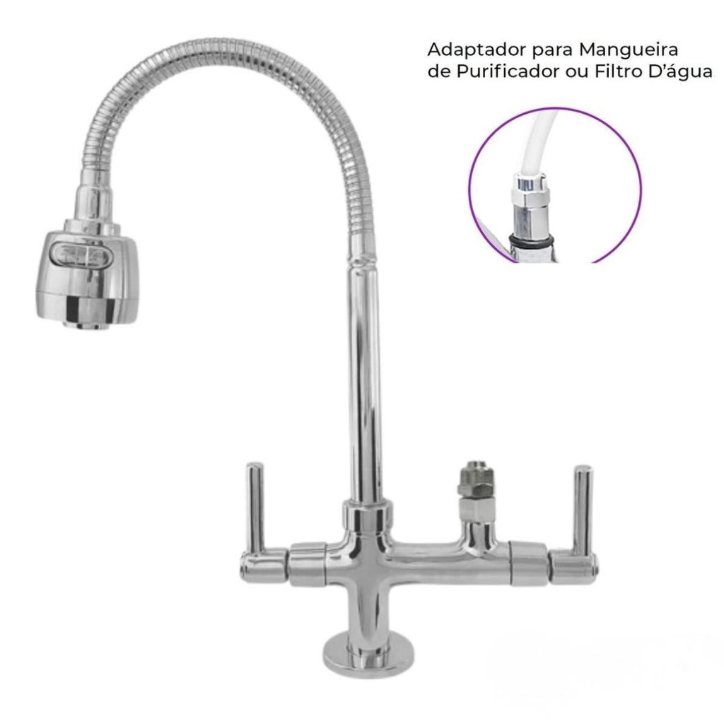 Torneira Bancada com adaptador Purificador Europa Electrolux Ibbl Consul Brastemp Filtro C/ Mangueira 6mm- 7144 C80 TG