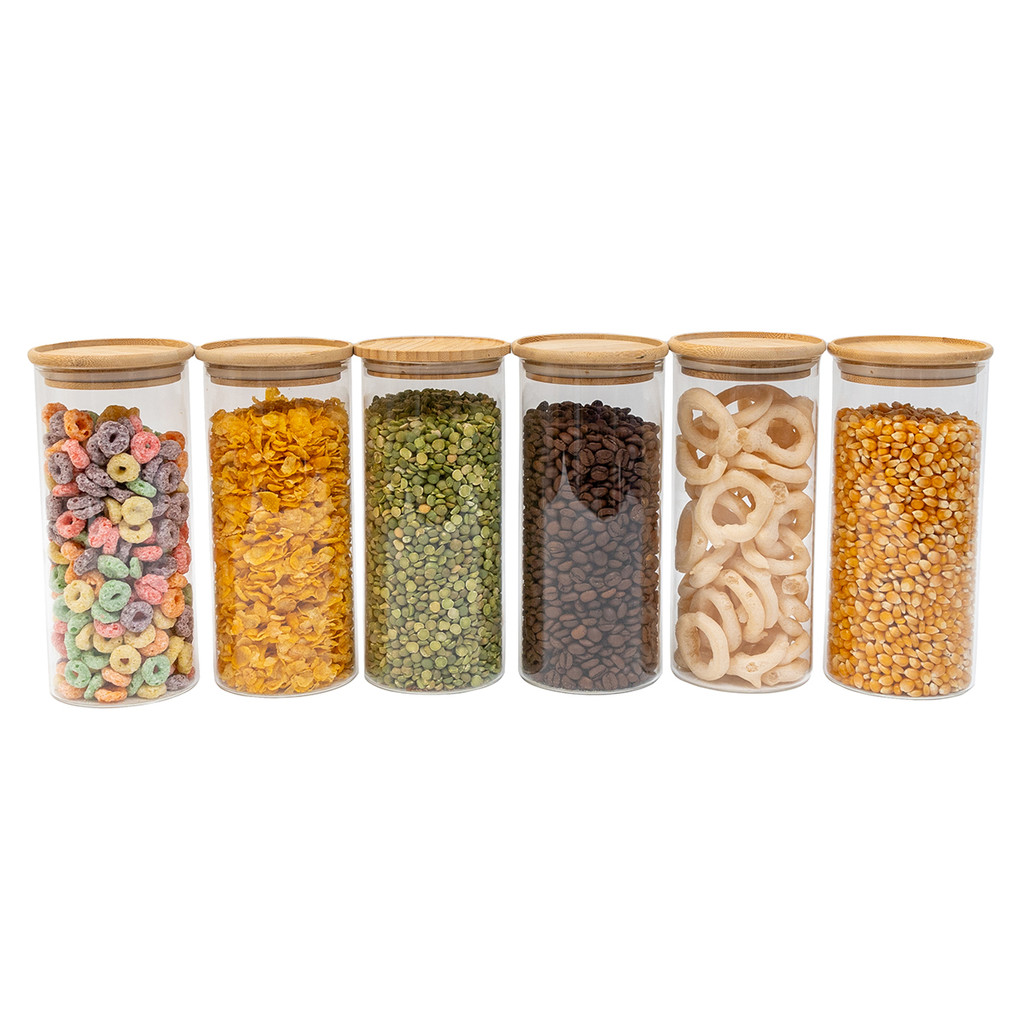 Kit 6 Potes de Vidro Empilhável Hermético Tampa Bambu 800ml Oikos em Oferta na Shopee