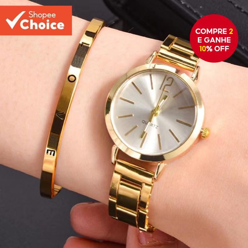 Relógio Com Pulseira Da Moda-De Aço Inoxidável ess De Luxo Design LOVE