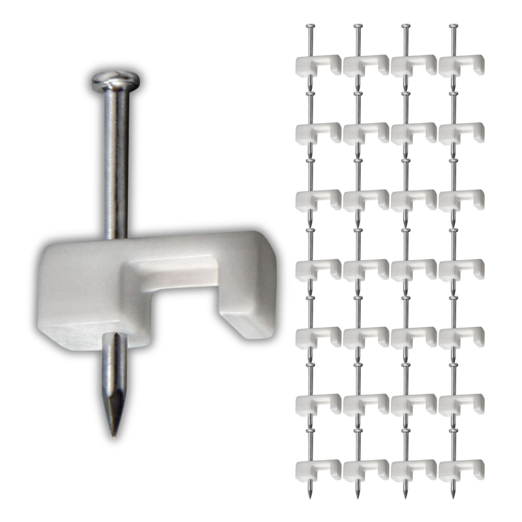KIT 100 GRAMPO MIGUELAO FIXA FIO CABO QUADRADO 7MM BRANCO PREGO DE ACO 16MM