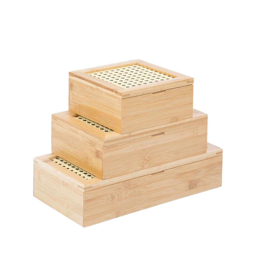 Kit Chá com Caixa de Bambu com Palhinha 4/8 Nichos 3pç - Oikos