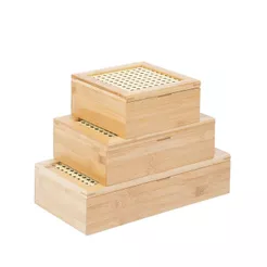 Kit Chá com Caixa de Bambu com Palhinha 4/8 Nichos 3pç - Oikos