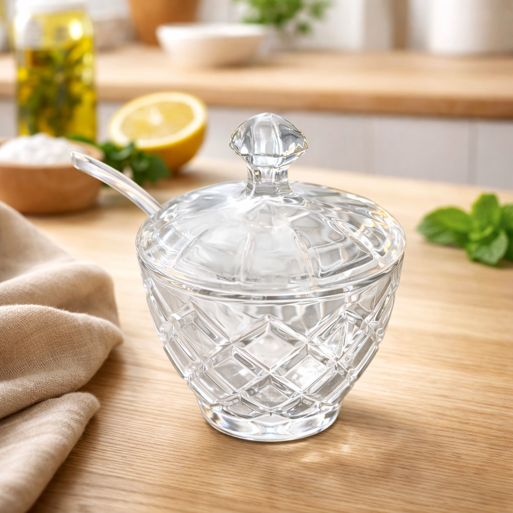 Açucareiro de Cristal com Colher Modelo Clarity 10x9x10cm em Oferta na Shopee