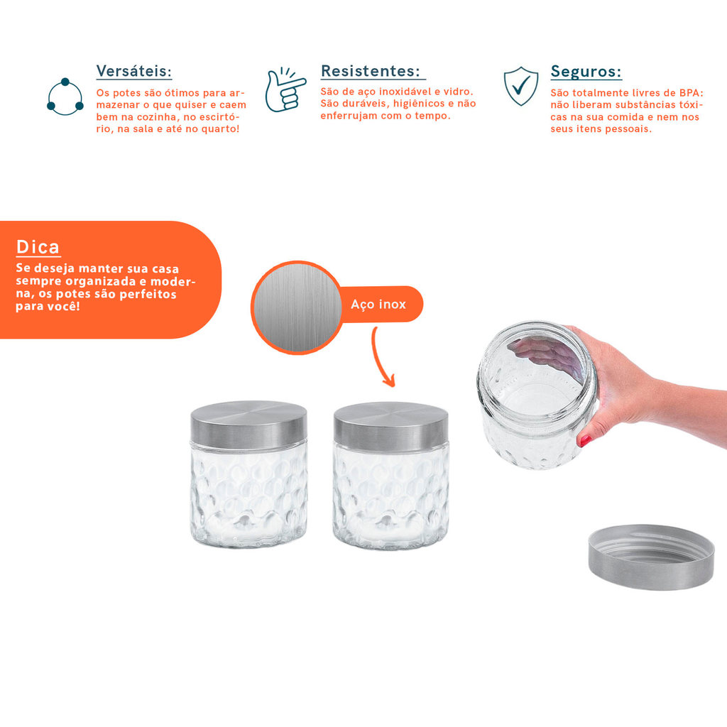 Kit 2 potes de vidro com tampa inox bolhas redondo 800ml - Mozcada — imagem 2 de 2