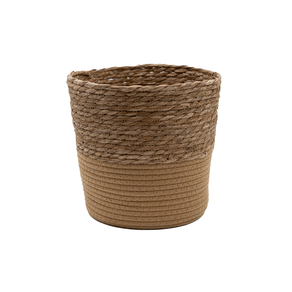 cesto organizador redondo com alças 29cm de palha seagrass e corda - Oikos