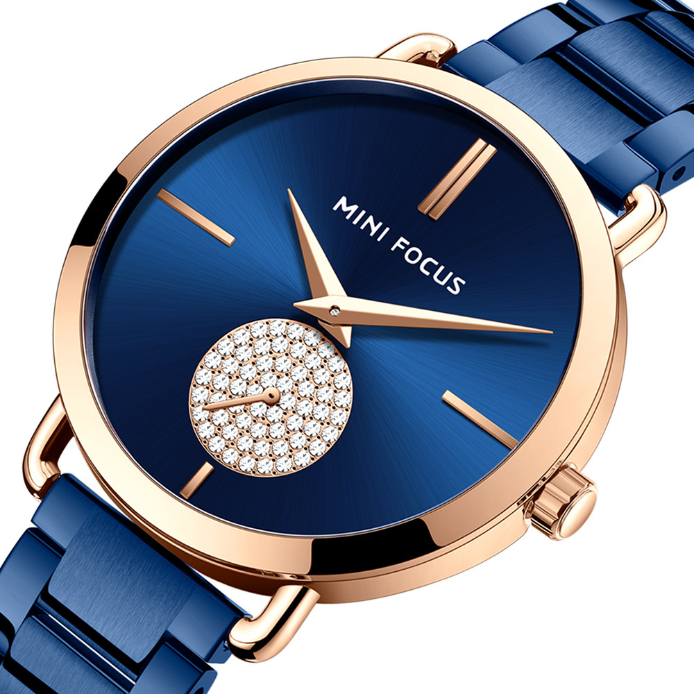 MINI FOCUS Relógio Feminino De Quartzo Com Mostrador Sunray , Detalhes Em Strass , Pulseira De Aço Inoxidável À Prova D'