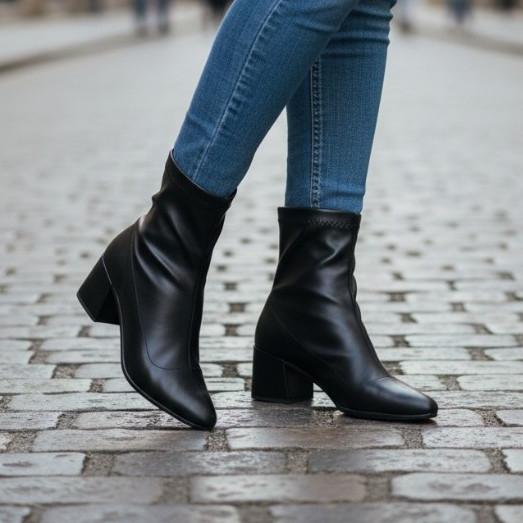 Bota Feminina Salto Bloco Cano Curto Bico Fino Ankle Boots Estilosa Sintético