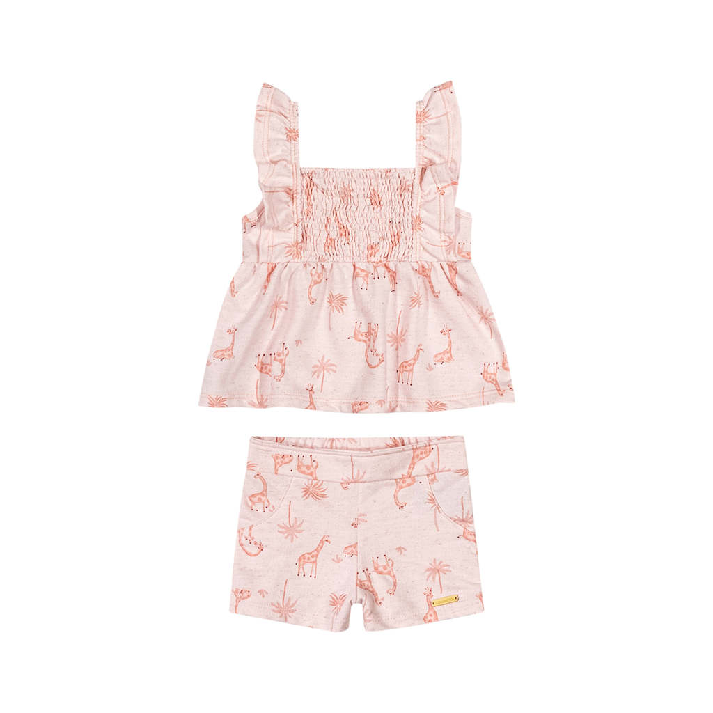 Conjunto Bebê Menina com Estampa de Girafa Colorittá Rosa