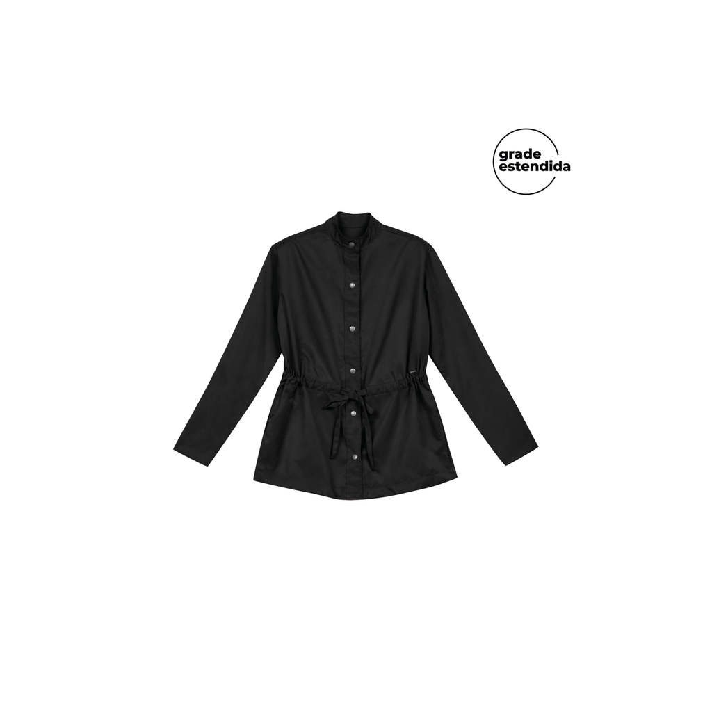 Jaqueta Feminina Alongada Com Amarração Marialícia Preto em Oferta na Shopee