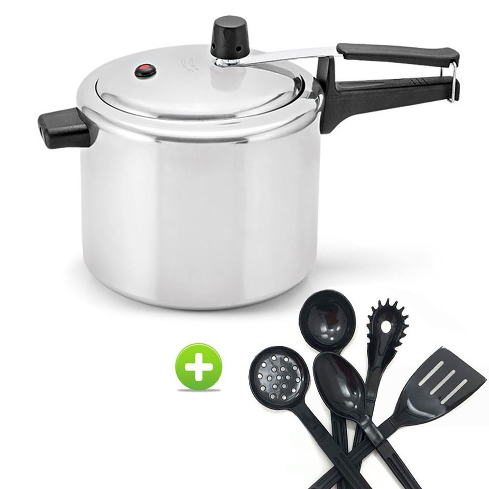 Panela de Pressão 4,5l Polida Panelux e Conjunto de Utensílios Preto 5 Peças