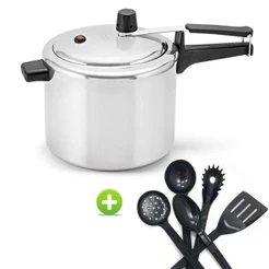 Panela de Pressão 4,5l Polida Panelux e Conjunto de Utensílios Preto 5 Peças