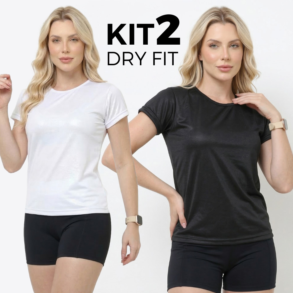 Kit 2 Camisetas Dry Fit Feminina Baby Look Respirável Confortável Proteção Uv50 Academia, Corrida