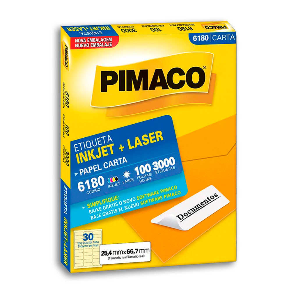 Etiqueta inkjet/laser carta 6180 com 100 folhas Pimaco