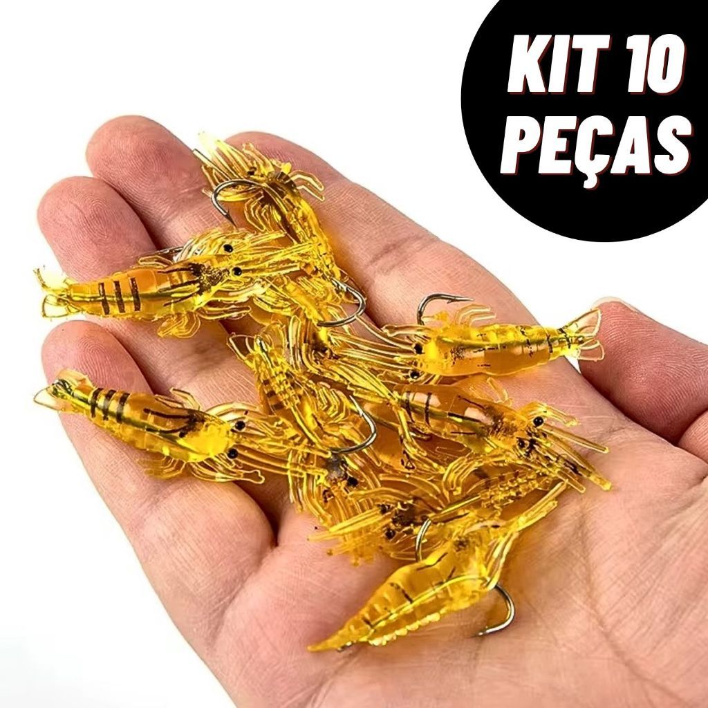 Kit 10 peças Isca De Camarão Macia 4,5cm Iscas Simuladas Para Pesca De Tucunaré Equipamento De Anzol Envio