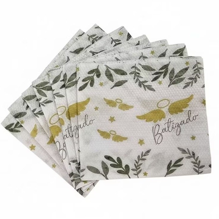 100 Guardanapos Batizado 20x22cm Guardanapo de Papel Estampado Decoração Batizado Festas Meu Batizado Enfeite Asas Anjo