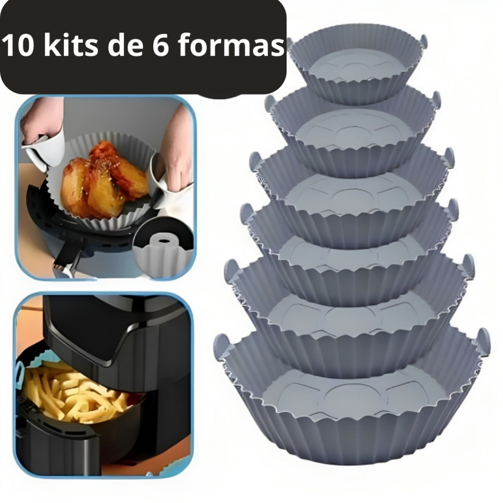 10 Kits De 6 Cestos Em Silicone Antiaderente Air Fryer Reutilizável Protetor Microondas Panela Forno Cesta Antiaderente