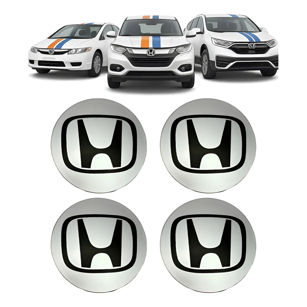 Jogo Calota Meio Roda Honda Hrv Crv New Civic 69mm Prata