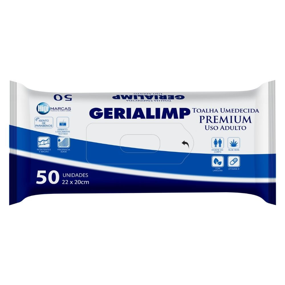 Toalha Umedecida Geriátrica Gerialimp Premium 50 Unidades em Oferta na Shopee