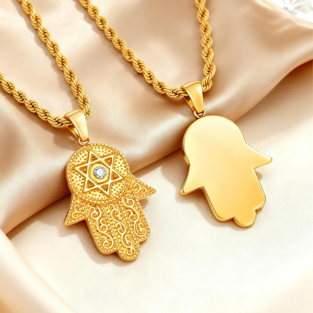 Vnox 18k Ouro Estrela De David Colar Proteção Amuleto Para Homens Mulheres Hamsa Mão Pingente Corrente Jóias Fé Presente · foto 2