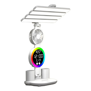 Luminária de Mesa LED Touch 3 Modos Relógio Ventilador Porta Caneta ON-LM313 Branco 33x18cm em Oferta na Shopee