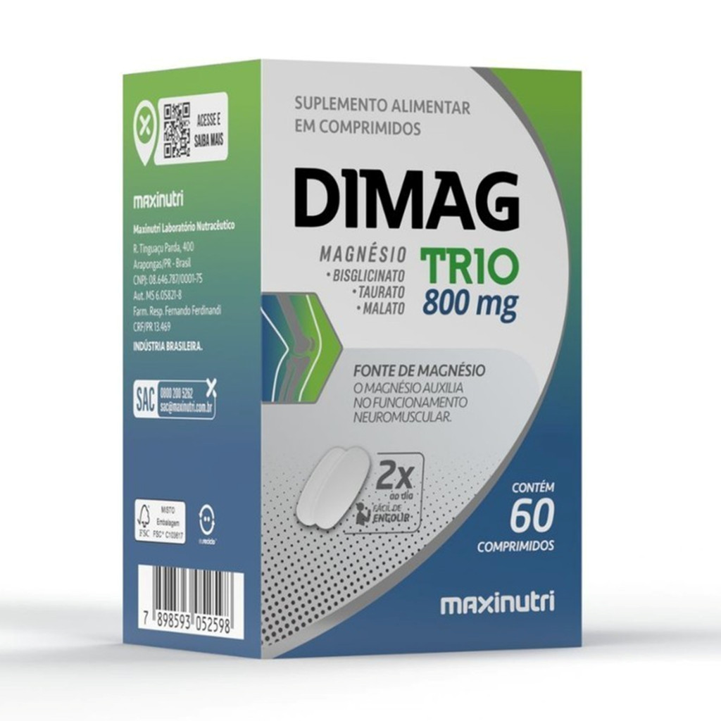 Dimag Trio 800mg Fonte de magnésio 60 Comprimidos em Oferta na Shopee