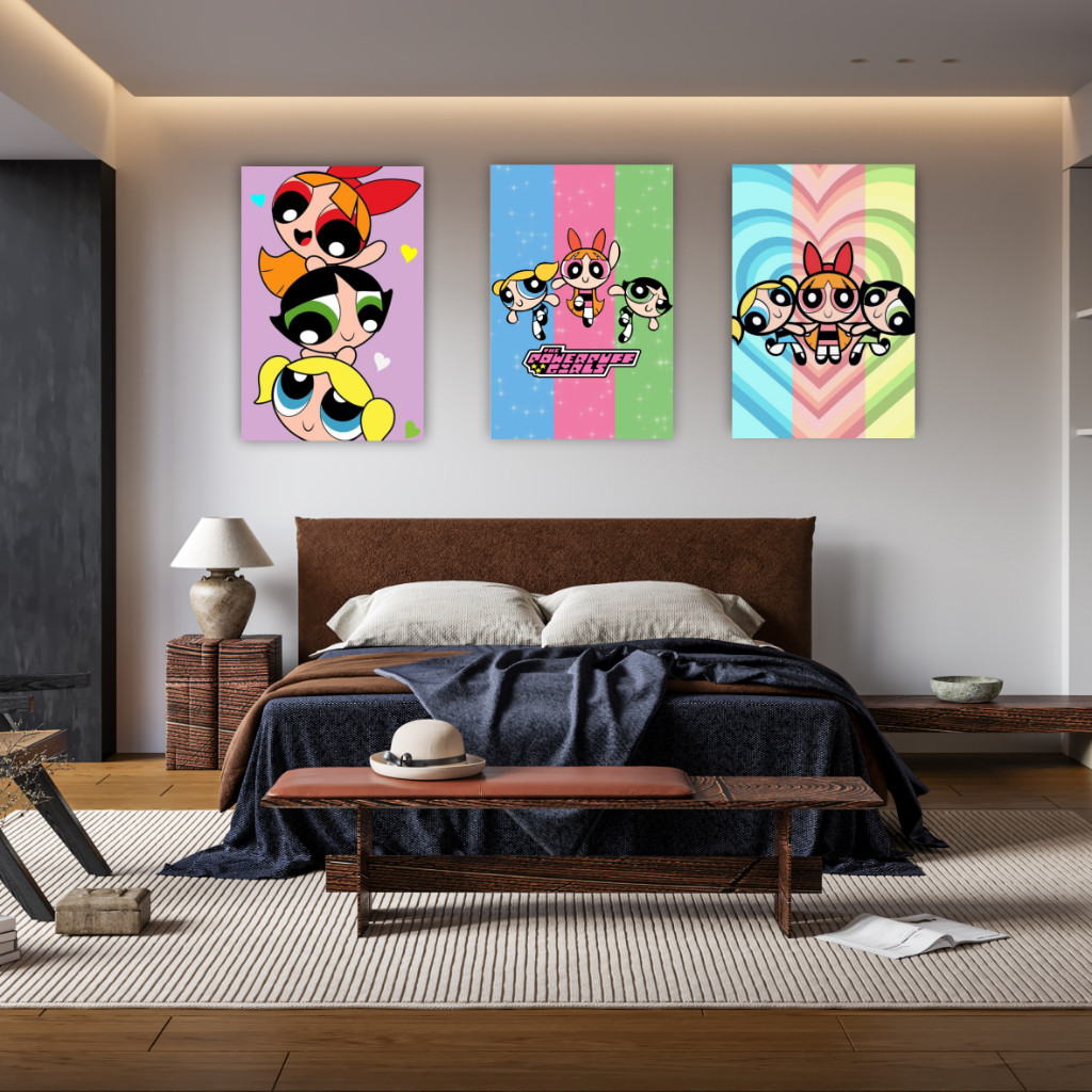 Kit 3 Quadros Decorativos Meninas Super Poderosas Florzinho Lindinha Docinho Desenho Infantil Quarto Menina