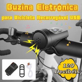 Buzina Elétrica para Bicicleta 120dB com Alarme Antifurto Recarga USB Mini Alto-Falante para Guidão