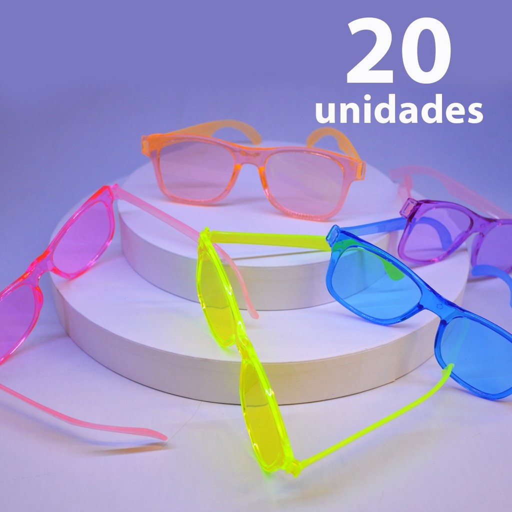 Kit 20 Óculos Festa Cristal Colorido Carnaval Fantasia Balada Brilho Atacado