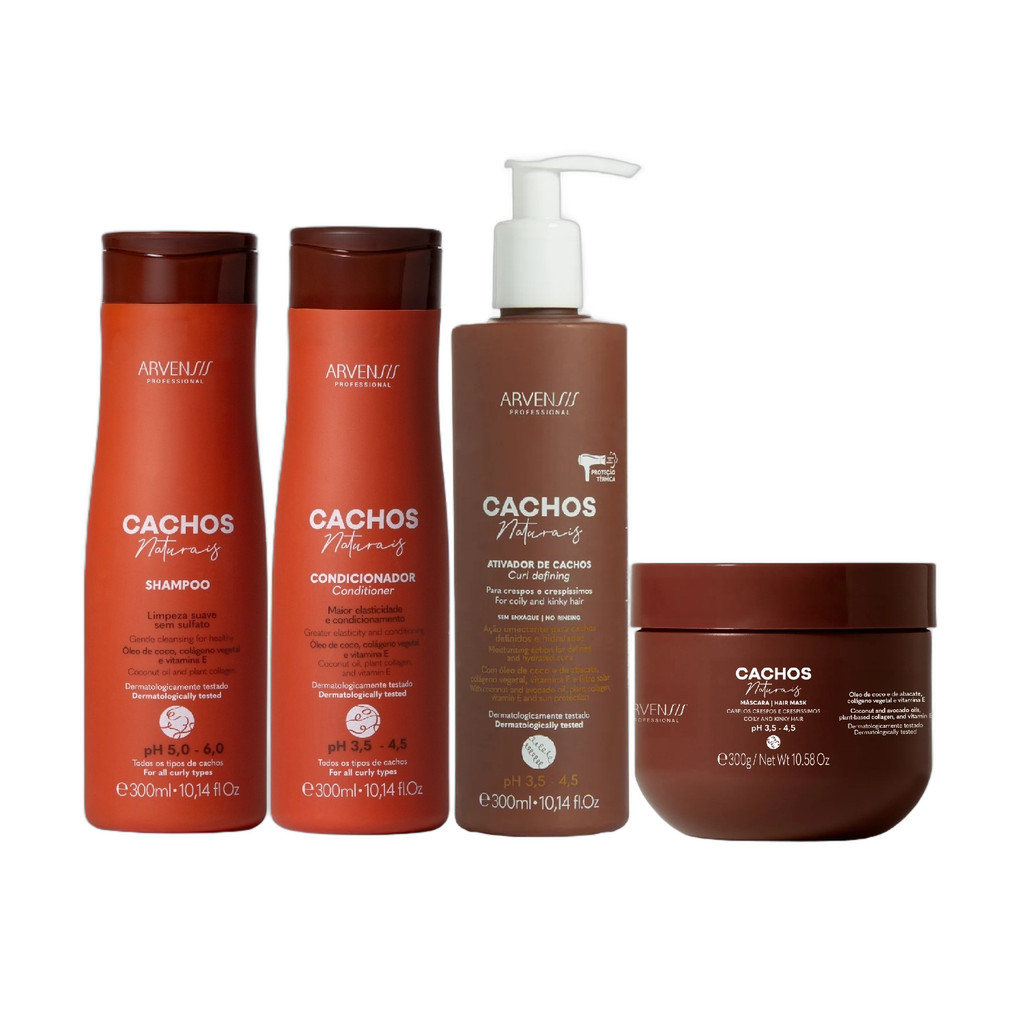 Kit Arvensis Cachos Naturais - Shampoo & Condicionador 300ml + Ativador De Cachos Crespos 300ml & Máscara Crespos 300g