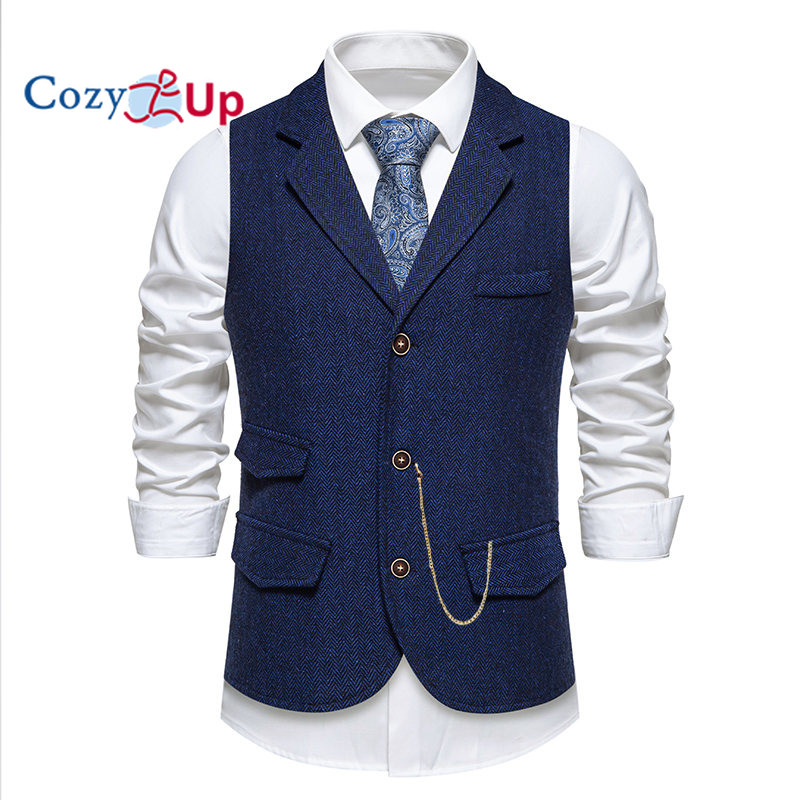 Colete E Masculino De Espinha De Peixe Aconchegante Tamanho Americano Com Corrente – De Terno De Negócios De Peito Único