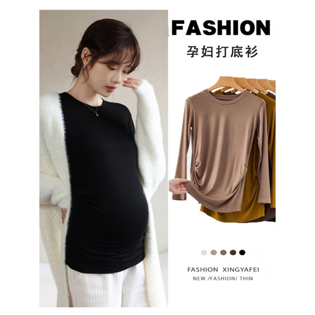 [Outono inverno roupa interna] roupa de maternidade camisa de fundo espessada quente alta elástica Modal meia gola alta 