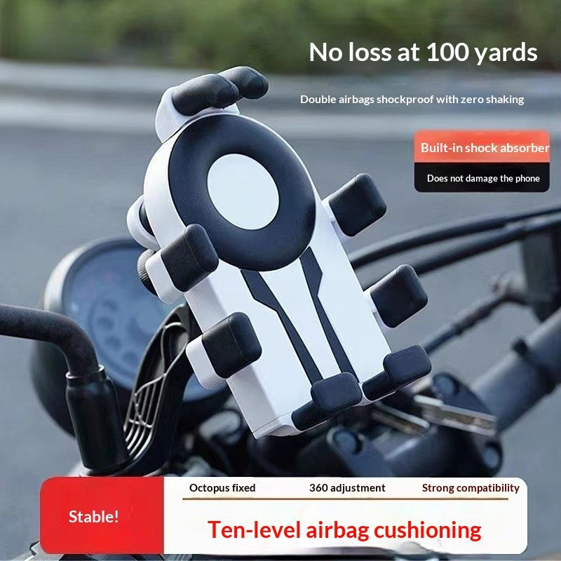 Suporte de celular com airbag à prova de choque e antivibração em formato de polvo para motocicletas, bicicletas elétric