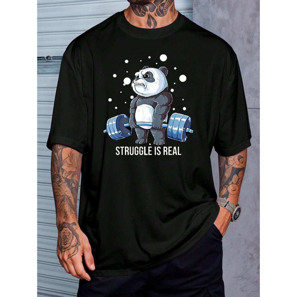 Camiseta Struggle Is Real Gym Academia Panda Fitness Camisa Blusa Unissex Masculino Feminino 100% Algodão Plus Size