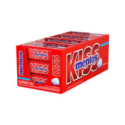 Pastilhas, Sem Açúcar, Sabor de Morango, Display, Mentos, Kiss - 420 g | 12 Unidades