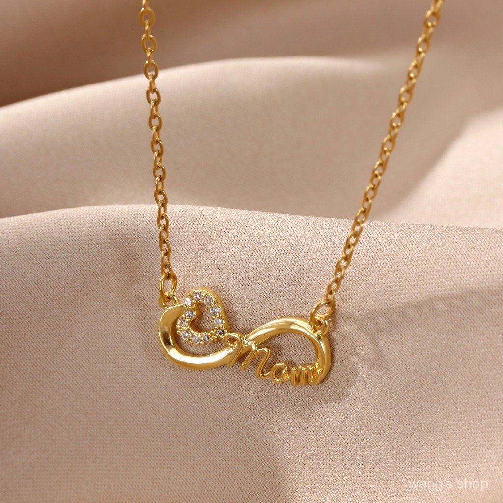 Novo Colar com Pingente MOM com Zircônia, Colar de Aço Inoxidável Banhado a Ouro 18K, Presente para o Dia das Mães