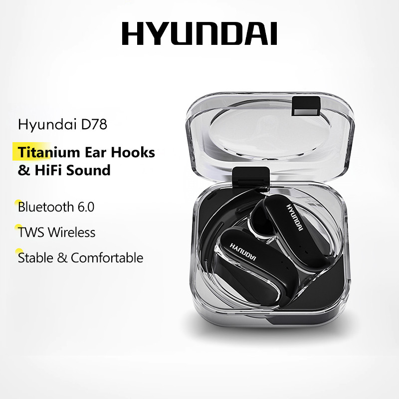 Hyundai D78 Fones De Ouvido Bluetooth Sem Fio TWS 6.0 Com Ganchos De Titânio E S